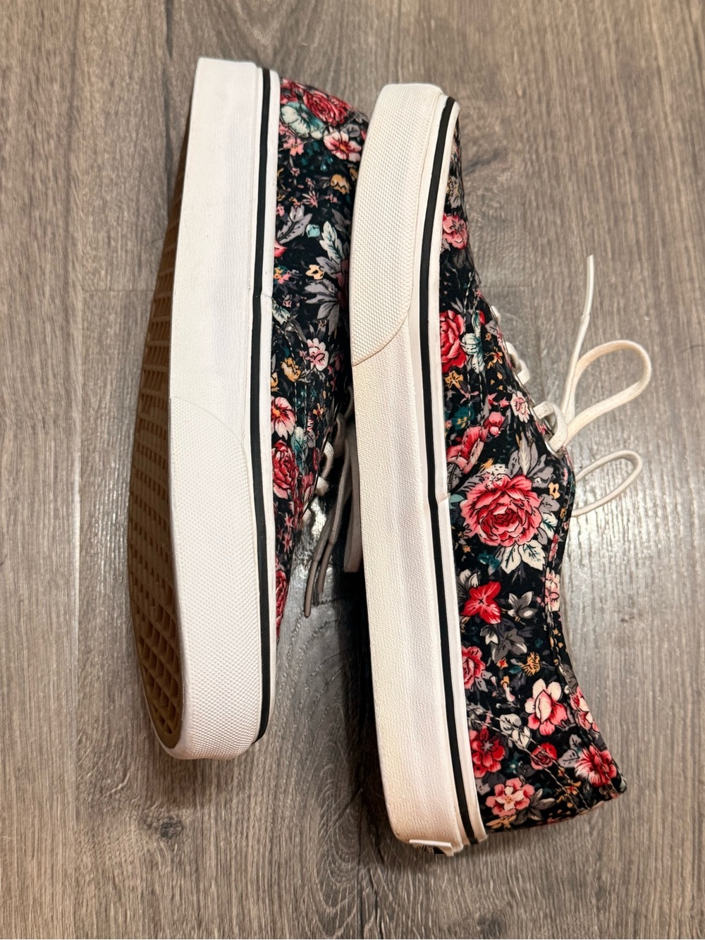 Vans Black Floral Canvas Authentic Sneakers - Cream Laces - Picture 4 of 6